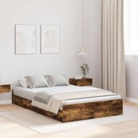 Opbergbedframe met lade Gerookt eiken 120 x 190 cm Bewerkt hout