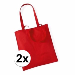 2x Tote bag katoenen tasje rood 42 x 38 cm