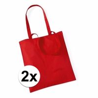 2x Tote bag katoenen tasje rood 42 x 38 cm - thumbnail