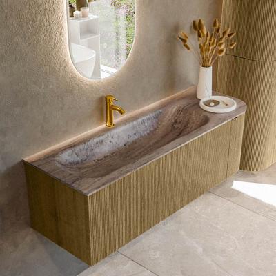 Badmeubel Mondiaz Kurve-Dlux | 135 cm | Meubelkleur Dusk | Wastafelkleur Oza | Solid surface | Wasbak linker zijde spoelbak | 1 kraangat
