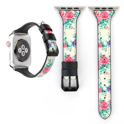 Letter T vorm eenvoudige Floral lederen polshorloge band met roestvrijstalen gesp voor Apple Watch serie 3 & 2 & 1 42mm (geel)