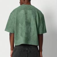 Bon&Bon Black Suedette Crop Fit Short Sleeve Tee | Loose Casual T-Shirt Dark Green / M