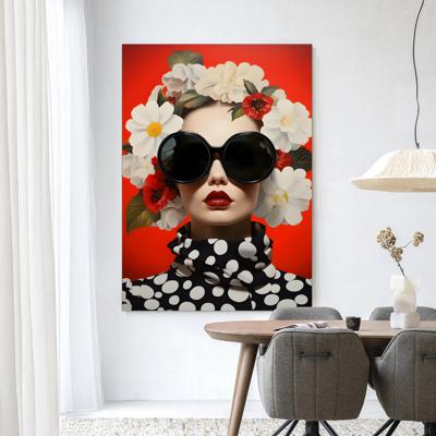Urban Cotton Wandkleed 'Red Flower' 145 x 190cm in Frame - black