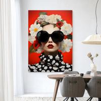 Urban Cotton Wandkleed 'Red Flower' 145 x 190cm in Frame - black