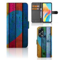 OPPO A58 4G | Book Style Case | Wood Heart - Cadeau voor je Vriend