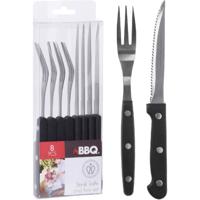 BBQ steakmessen en vorken 8 stuks rvs/zwart