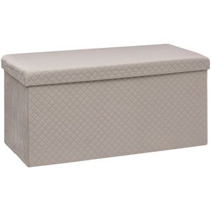 Poef/hocker - opbergbox - fluweel beige - kunststof/mdf - 38 x 38 x 76 cm - opvouwbaar