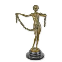 A BRONZE SCULPTURE OF A WOMAN WITH A FLOWER LINE A BRONZE SCULPTURE OF A WOMAN WITH A FLOWER LINE