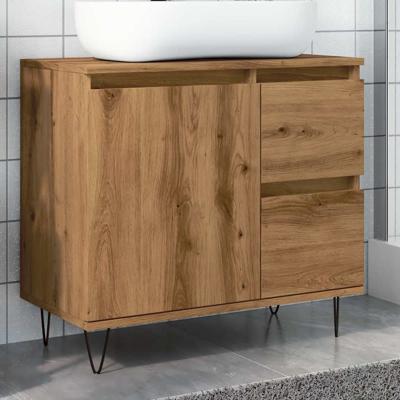 Badkamerkast 65x33x60 cm bewerkt hout artisanaal eikenkleurig