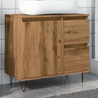 Badkamerkast 65x33x60 cm bewerkt hout artisanaal eikenkleurig