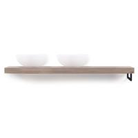 Looox Wooden Base Shelf solo R 160 cm, eiken old grey, handdoekhouders rechts mat zwart - thumbnail