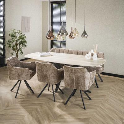 LifestyleFurn Deens Ovale Eettafel 'Laycie' Keramiek in Travertinlook, 215 x 105cm