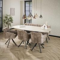 LifestyleFurn Deens Ovale Eettafel 'Laycie' Keramiek in Travertinlook, 215 x 105cm