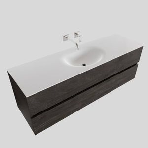 Badkamermeubel Solid Surface BWS Stockholm 150x46 cm Midden Wood Dark Brown (0 kraangaten)