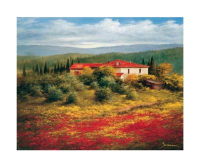 Kunstdruk Heinz Schölnhammer - Landschaft mit Mohn II 60x50cm