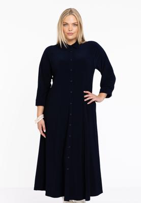 Yoek Wijde jurk met kraag | Blauw | Maat 42/44