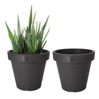 Pro Garden Bloempot - 2x - antraciet - rond - D20 cm - kunststof - plantenpot - tuin buiten