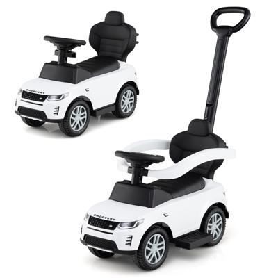 3-In-1 Duwauto voor Peuters Speelgoed om op te Rijden met Afneembare Handgreep en Veiligheidsbarrière Schuifauto met Claxon Wit