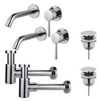 Fortifura Calvi Slim Wastafelkraanset - voor dubbele wastafel - inbouw wastafelkraan - klikwaste plug - verlaagde design sifon - Chroom 2x SW377814/2x SW696203/2x SW696219
