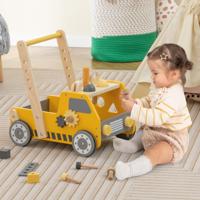 2-In-1 Hout Loopwagen Loophulp met Multi-Activiteitencentrum en Werkbank Babywalker Loopwagen voor Kinderen Vanaf 1 Jaar Geel