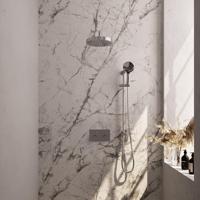 BRAUER Stripe Thermostatische Inbouw Regendouche - drukknoppen - SET 35 - 25cm douchekop - gebogen muurarm - 3-standen handdouche - doucheslang - geïntegreerde glijstang - chroom 5-CE-433