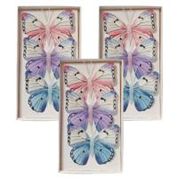 Decoratie vlinders op clip - 9x - ijsblauw - 12 x 8 cm