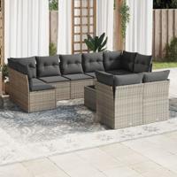 10-delige Loungeset met kussens poly rattan grijs