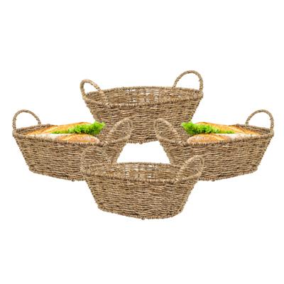 Opbergmandje/broodmandje - 4x - gevlochten riet - naturel kleur - 32 x 23 x 10 cm