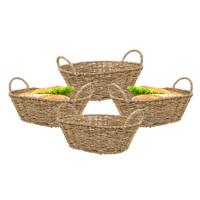 Opbergmandje/broodmandje - 4x - gevlochten riet - naturel kleur - 32 x 23 x 10 cm