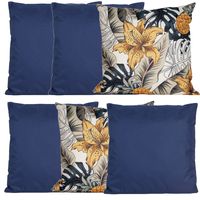 Bank/tuin kussens set - binnen/buiten - 6x stuks - blauw/print - In een 2 kleuren mix