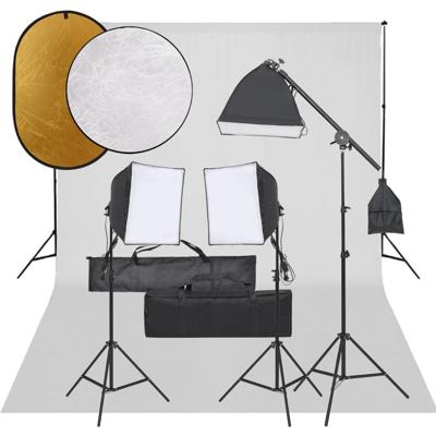 Fotostudioset met verlichtingsset, achtergrond en reflector