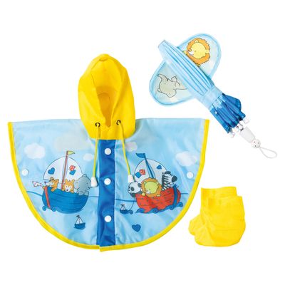 Heless poppen regencape met paraplu en laarzen, 35-45 cm