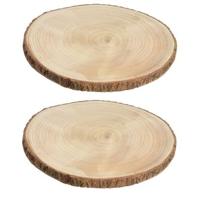 2x stuks houten decoratie boomschors boomschijven D25 cm 2x stuks houten decoratie boomschors boomschijven D25 cm
