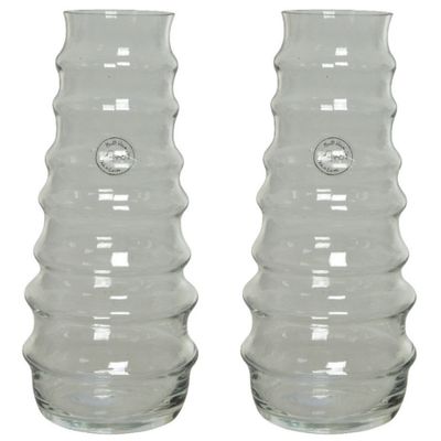 Transparante vaas/bloemenvaas ribbel-motief 3,5 liter van glas 13 x 30 cm
