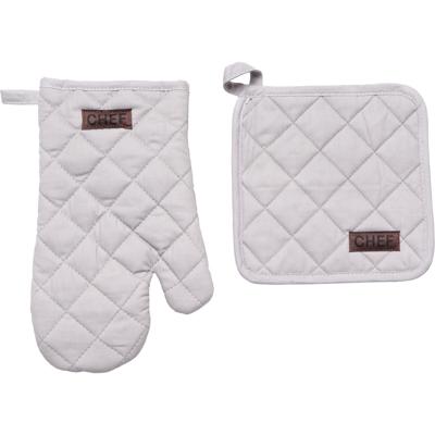 Luance Ovenwant set met pannenlap - lichtgrijs - katoen - 18 x 28 cm - chef - keukenbenodigdheden