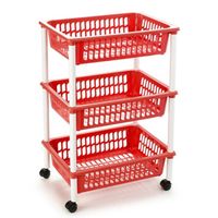 Opberg trolley/roltafel/organizer met 3 manden 40 x 30 x 61,5 cm wit/rood - Opberg trolley - thumbnail