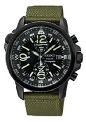 Horlogeband Seiko V172-0AL0-SSC137PC Leder/Textiel Groen