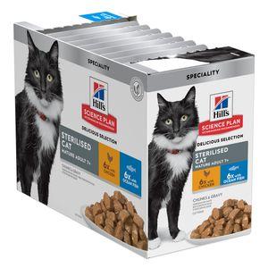 Hill&apos;s Science Plan Sterilised Cat Mature Adult Natvoer Multipack kip en vis natvoer 12x85 gram