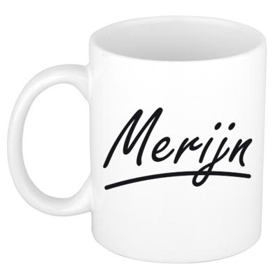 Merijn Naam koffiemok - beker - met sierlijke letters - wit - 300 ml - Cadeau - Heren Merijn Naam koffiemok - beker - met sierlijke letters - wit - 300 ml - Cadeau - Heren