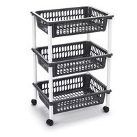 Antraciet grijze opberg trolleys/roltafels met 3 manden 62 cm - thumbnail