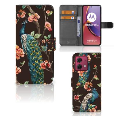 Motorola Moto G84 | Telefoonhoesje | Met pasjeshouder | Pauw met Bloemen