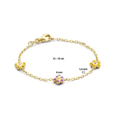 Armband Bloemen geelgoud-emaille paars-geel-wit 11-13 cm