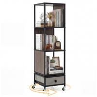 Vierdelige Boekenkast Hoekmeubel Op Zwenkwielen Opbergmeubel Met Uitneembare Met Stof Beklede Laden-Zwart