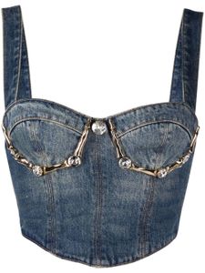 AREA bustier en jean Claw Cup à ornements en cristal - Bleu