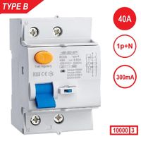 SEP RCDB Aardlekschakelaar. 1p+N, 40A, 300mA, Type B, 10kA (54mm) 230V 1 fase