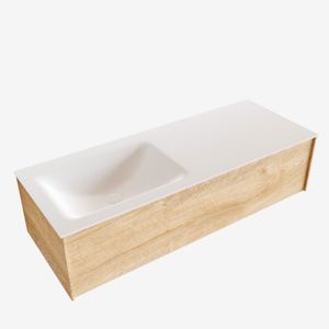 Badkamermeubel BWS Madrid Washed Oak 120x45x30 cm Mat Witte Solid Surface Wastafel Links (0 kraangaten)