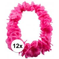 Hawaii kransen bloemen slingers - 12x - neon roze - Verkleed accessoires - kinderen/volwassenen