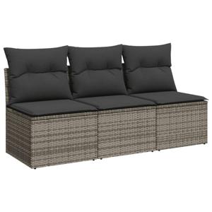 vidaXL Tuinbank 3-zits met kussens poly rattan grijs