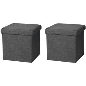 Poef/hocker - 2x - opbergbox zit krukje - donkergrijs - polyester/mdf - 38 x 38 cm - opvouwbaar