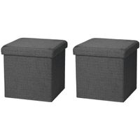 Poef/hocker - 2x - opbergbox zit krukje - donkergrijs - polyester/mdf - 38 x 38 cm - opvouwbaar - thumbnail